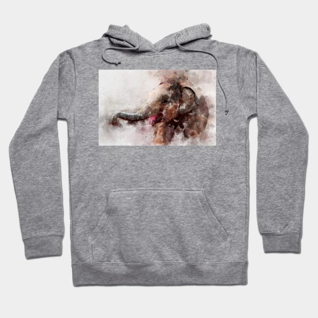 Baby African Elephant Calf - Watercolor Hoodie by SPJE Illustration Photography